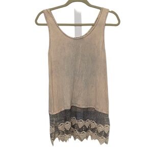 Origami Boho Print Lace Trim Tank Top